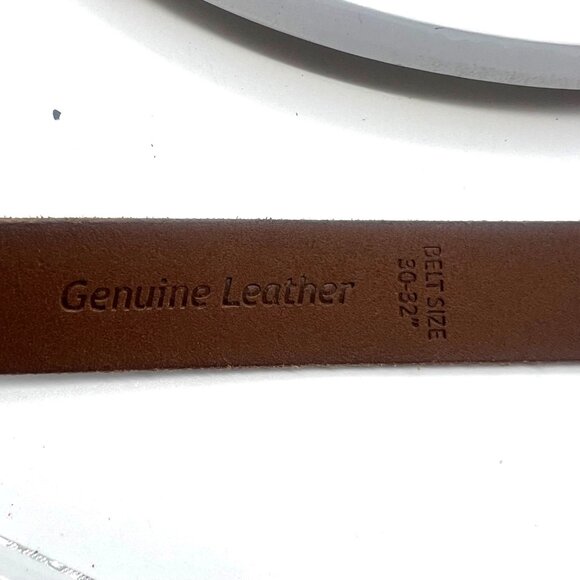 Timberland Brown Genuine Leather Belt Silver Buckle Logo Men Belt Size 30-32" - Picture 4 of 7